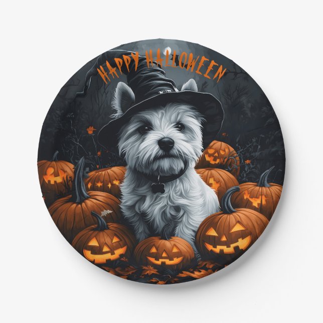 Prato De Papel West Highland White Terrier Halloween (Frente)