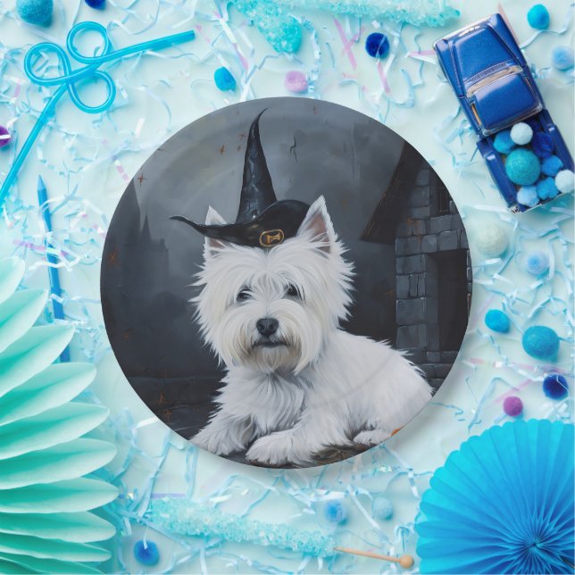Prato De Papel West Highland White Terrier Pumpkin Halloween (Festa)
