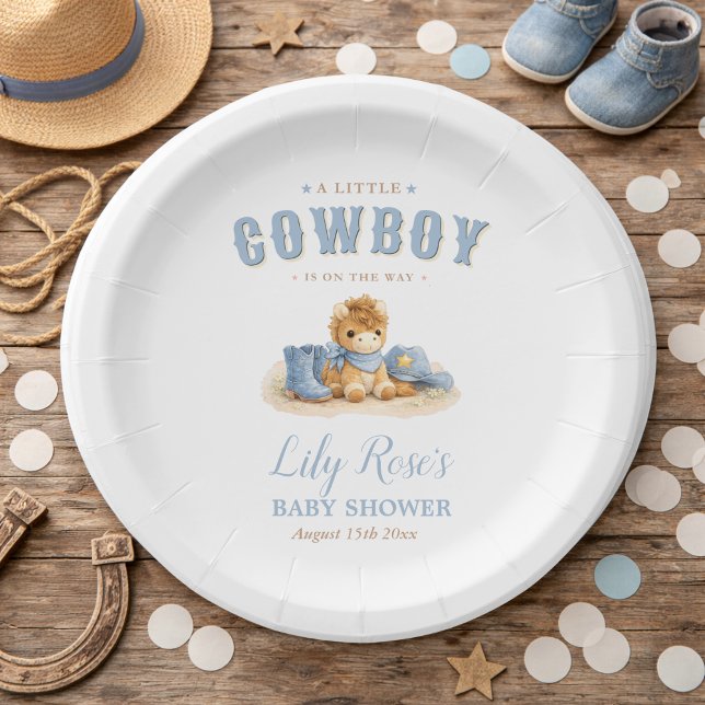Prato De Papel Western Baby Shower Cute Little Cowboy (Criador carregado)