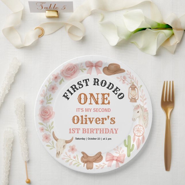 Prato De Papel Western Coquette Cowgirl 1st Birthday Cute Pink (Casamento)