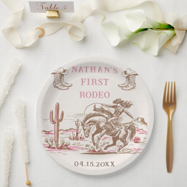 Prato De Papel Western Desert Boots Rodeo Birthday Paper Plate (Casamento)