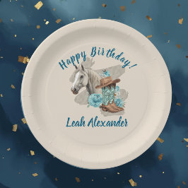 Prato De Papel Western Horse Floral Equestrian- Cream Paper Plate