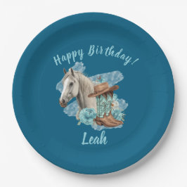 Prato De Papel Western Horse Floral Equestrian- Navy