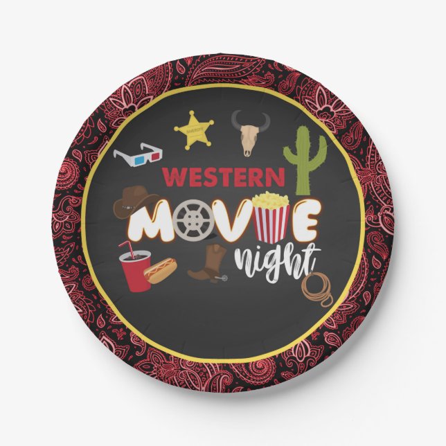 Prato De Papel Western Movie Night Plate (Frente)