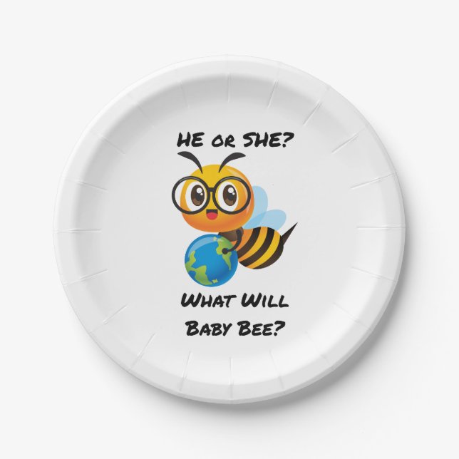 Prato De Papel What Will Baby Bee gender reveal party (Frente)
