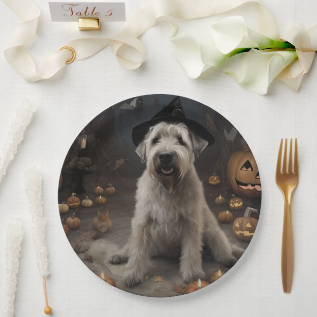 Prato De Papel Wheaten Terrier Pumpkins Halloween Assustado (Casamento)