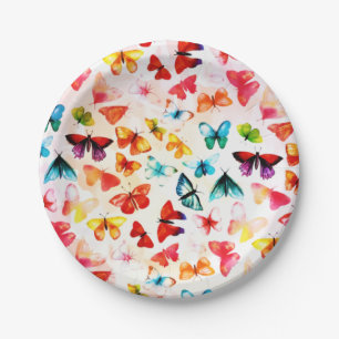 Prato De Papel Whimi Rainbow Forest Butterfly Aquarela