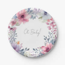 Whimscolor Watercolor Chá de fraldas Floral Oh Bab