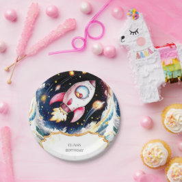 Prato De Papel Whimsic Simple Rocket Birthday