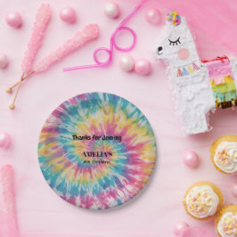 Prato De Papel Whimsic Tie Dye Watercolor Arco-Íris Aniversário