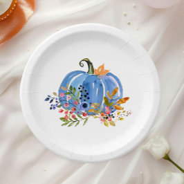 Prato De Papel Whimsical Autumn Blue Pumpkin 