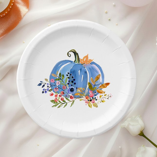 Prato De Papel Whimsical Autumn Blue Pumpkin  (Criador carregado)