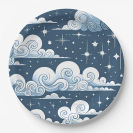 Prato De Papel Whimsical Blue Celestial