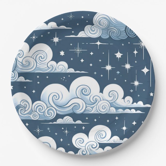 Prato De Papel Whimsical Blue Celestial (Frente)