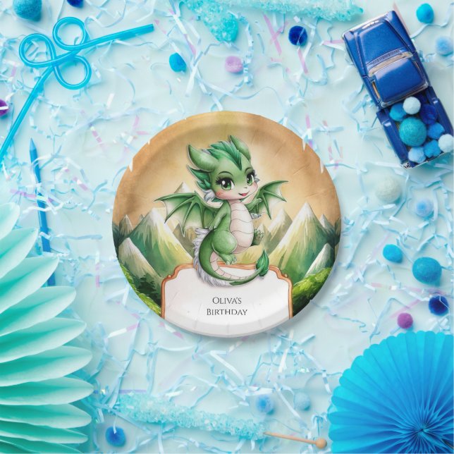 Prato De Papel Whimsical Boho Dragon Birthday (Festa)