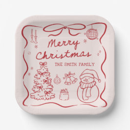 Prato De Papel Whimsical Bow Christmas Party Paper Plates