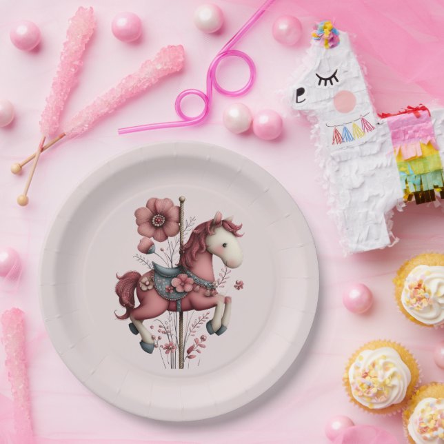 Prato De Papel Whimsical Carousel Horse Image (Festa)