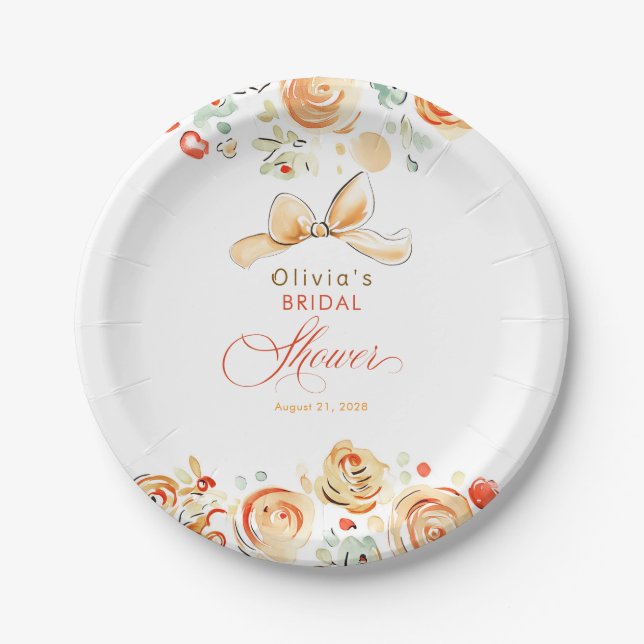 Prato De Papel Whimsical Chic Elegant Fall Bridal Shower (Frente)