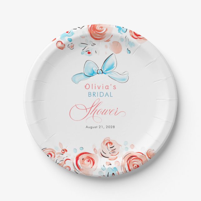 Prato De Papel Whimsical Chic Elegant Hand Drawn Bridal Shower (Frente)
