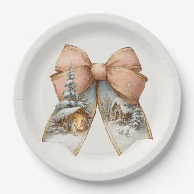 Prato De Papel Whimsical Christmas Bow Paper Plates (Frente)