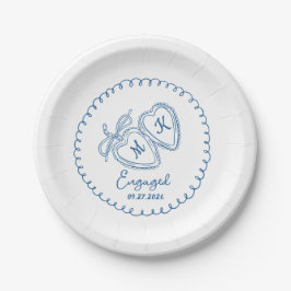 Prato De Papel Whimsical Engaged Couple Blue Hearts Trendy Doodle