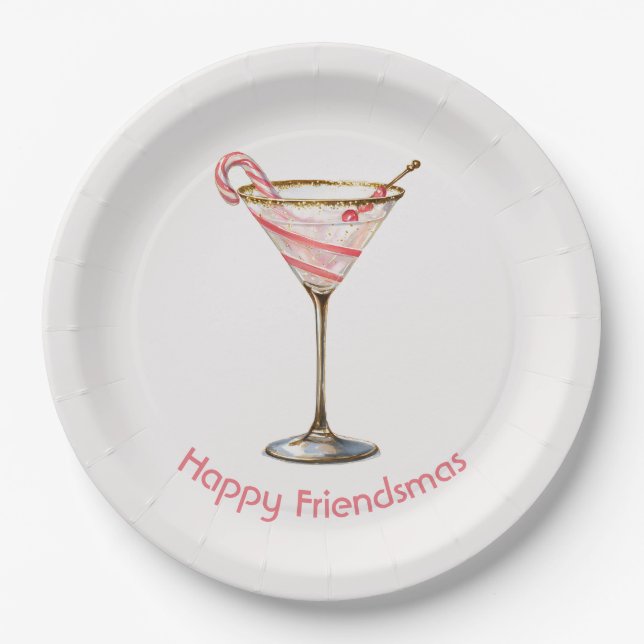 Prato De Papel Whimsical Festive Martini Glass Paper Plates (Frente)