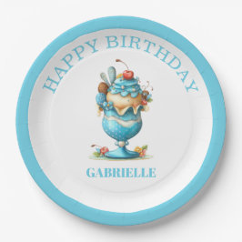 Prato De Papel Whimsical Fun Teal Birthday