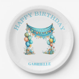 Prato De Papel Whimsical Fun Teal Birthday
