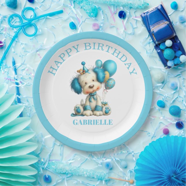 Prato De Papel Whimsical Fun Teal Birthday  (Festa)