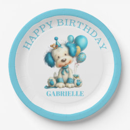 Prato De Papel Whimsical Fun Teal Birthday