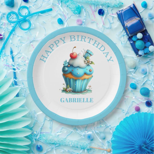 Prato De Papel Whimsical Fun Teal Birthday  (Festa)