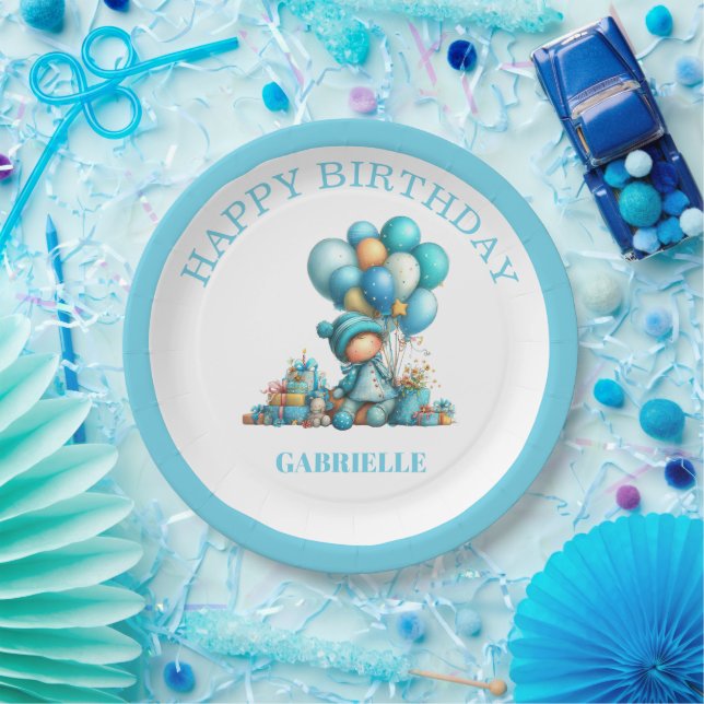 Prato De Papel Whimsical Fun Teal Birthday  (Festa)