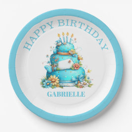 Prato De Papel Whimsical Fun Teal Birthday