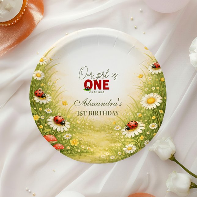 Prato De Papel Whimsical Garden Lady Bug 1st Birthday (Criador carregado)