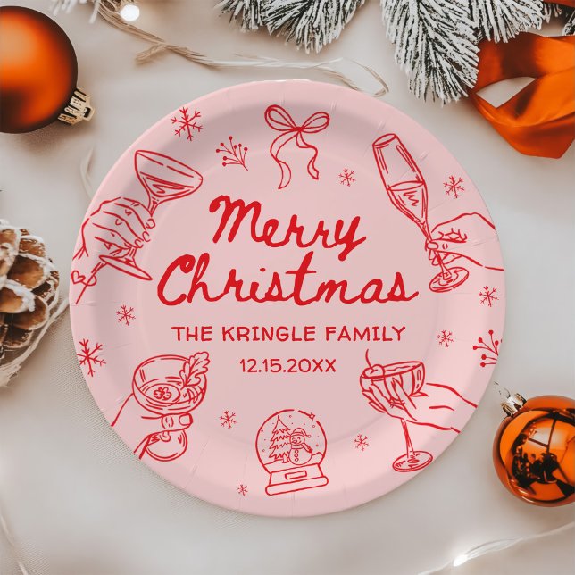 Prato De Papel Whimsical Hand Drawn Christmas Party  (Criador carregado)