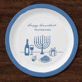 Prato De Papel Whimsical Hand Drawn Hanukkah Party Trendy Custom