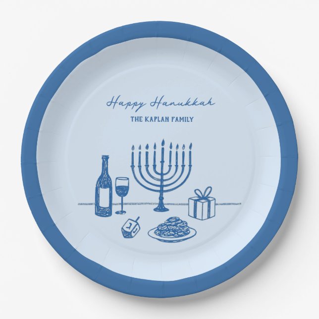 Prato De Papel Whimsical Hand Drawn Hanukkah Party Trendy Custom (Frente)