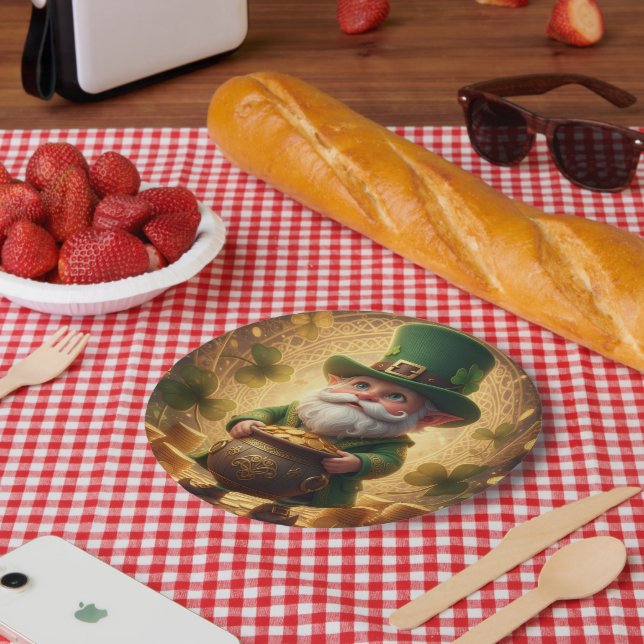 Prato De Papel Whimsical Leprechaun Gold Pot Paper Plate (Piquenique)