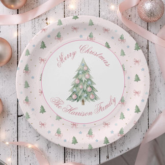 Prato De Papel Whimsical Pastel Pink Christmas Tree Seamless