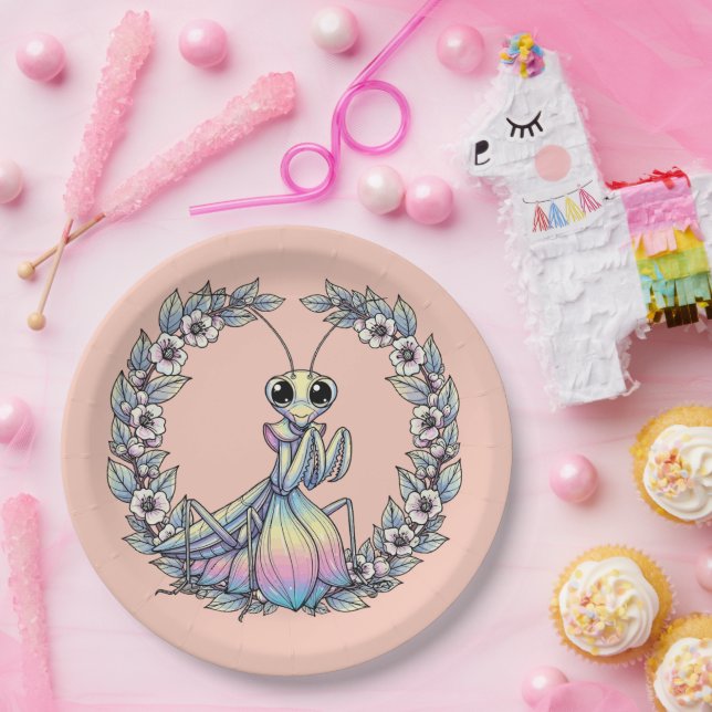 Prato De Papel Whimsical Praying Mantis And Mountain Laurel Bloss (Festa)