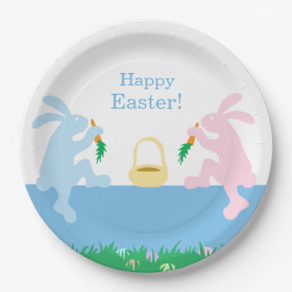 Prato De Papel Whimsical Rabbits Easter Paper Plate