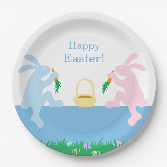 Prato De Papel Whimsical Rabbits Easter Paper Plate (Frente)