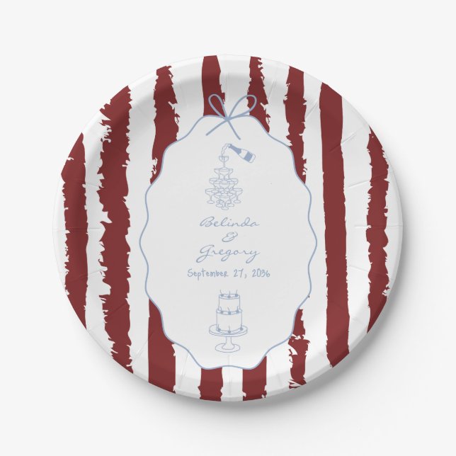Prato De Papel Whimsical Stripes Handwritten Painted Wedding  (Frente)