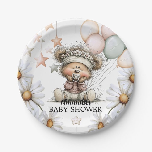 Prato De Papel Whimsical Teddy Bear Baby Shower (Frente)