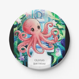 Prato De Papel Whimsical under Sea Octopus Birthday