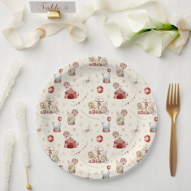 Prato De Papel Whimsical Watercolor Circus Carnival Baby Shower (Casamento)