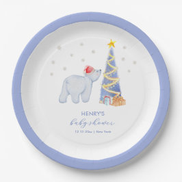 Prato De Papel Whimsical Winter Santa Polar Bear Baby Shower 