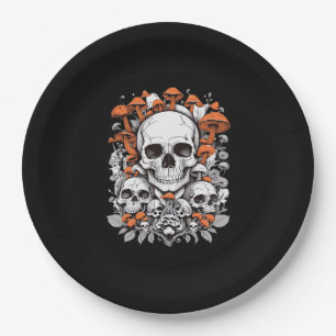 Prato De Papel Whimsigoth Skulls & Mushroom Vintage Botanic Ae