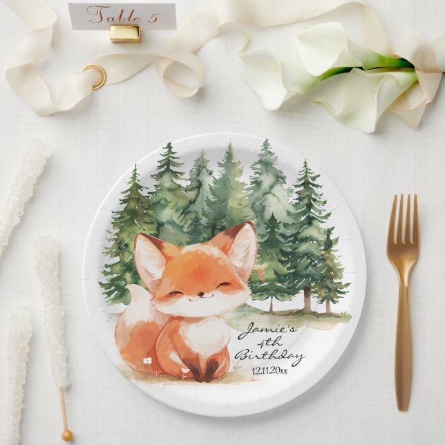 Prato De Papel Whimsland Baby Fox 4th Birday (Casamento)