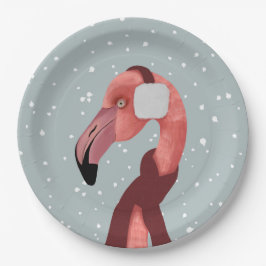 Prato De Papel Whimsso Cozy Winter Flamingo Com Scarf